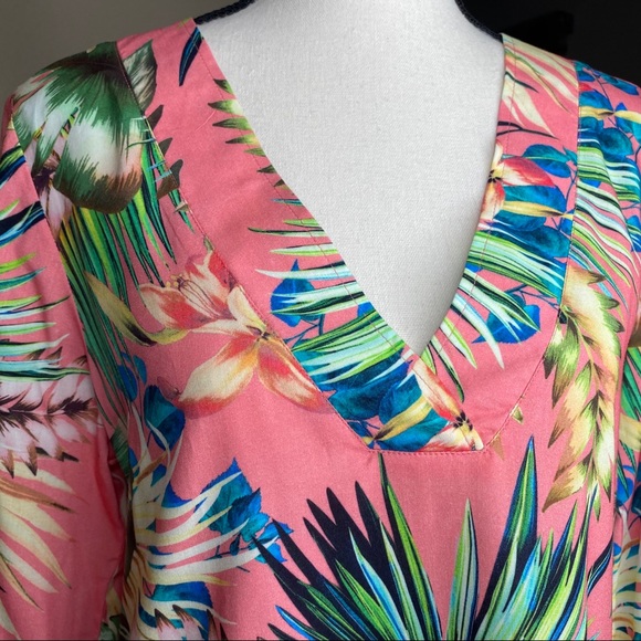 NEW La Blanca Tropical Rain V-Neck Coverup Tunic - Picture 6 of 7